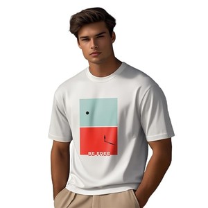 Camiseta Blanca de Manga Corta para Hombre, Diseño Be Free, Cuello Redondo, Corte Regular, Estilo Urbano, Tejido Jersey de Algodón Grueso - Product Image 1