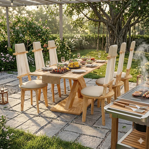 Mesa de Comedor Moderna para Exterior, de Madera Natural Ecológica e Impermeable, para Sala de Estar, con 1 Año de Garantía y Guía de Instalación en Video - Product Image 1