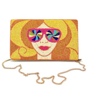 Bolso de Mano con Cuentas y Diseño Facial, Multicolor, Estilo Pop Art, Bordado con Cadena, Bolso de Noche Elegante para Mujer, Forro de Seda - Product Image 1
