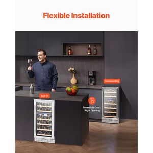 Cantinetta Vino Digitale a Doppia Zona da 28 Bottiglie con Porta in Vetro e Ripiani Regolabili per Bar Domestico - Product Image 5