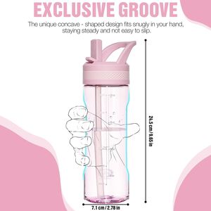 Borraccia in Tritan Rosa Senza BPA con Cannuccia, Design Anti-Perdita per Casa, Scuola, Viaggi - Articolo Promozionale - Product Image 3