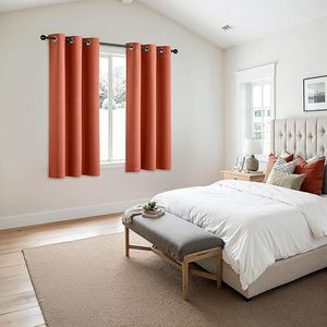 Rideaux occultants thermiques isolants de 63 pouces de long, couleur orange brûlé, 2 panneaux, couleur unie G, pour chambre à coucher et salon - Product Image 5