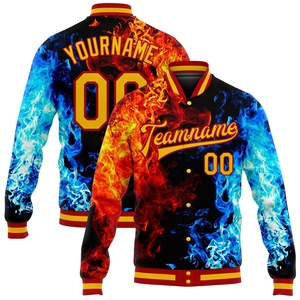 Wholesale Direct OMMIZ INDUSTRY Custom Black Gold <b>Red</b>-Royal Flame 3D Pattern Design Bomber Full-Snap Varsity Letterman <b>Jacket</b> - Product Image 1