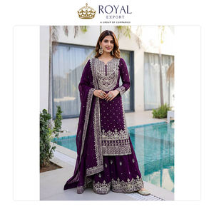 Collection de costumes Sharara en soie Chinnon lourde avec broderies de sequins, dernier design et nouveau style, pour mariage, en vente - Product Image 6