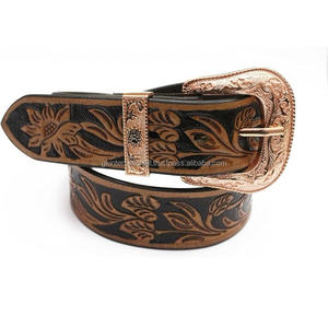 Cinturón de cuero occidental con estampado en relieve pesado, cinturón de vaquero genuino con diseño floral antiguo, conjunto de hebilla occidental - Product Image 4