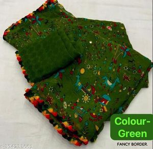Sari de Algodón Estampado Verde de AARA Fashion, Diseño Moderno con Estampado Digital, Protección Solar para Mujer, Uso Casual, Largo hasta el Suelo, Corte Regular - Product Image 2