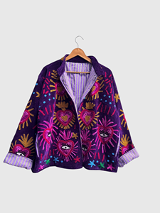 Veste à col mandarin brodée à la main avec motif géométrique, manches longues, style velours, design blouson pour adulte, idéale pour l'automne - Product Image 3