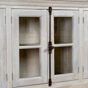 Buffet en bois style Ibiza sablé avec portes vitrées, meuble de rangement rustique, meuble de présentation vintage pour salon - Product Image 3
