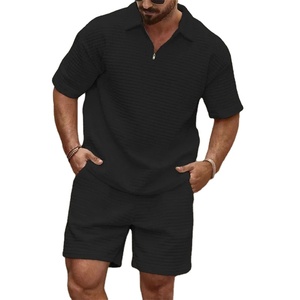 El más nuevo conjunto de hombre Trend Fashion manga corta Fitness T-shirt + Sports shorts Traje de hombre Dos piezas Color sólido chándal para correr - Product Image 1
