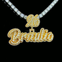 Pendentif personnalisé Braulio en lettres cursives, style hip-hop, tendance, avec nom serti de diamants, en argent, pour les occasions festives