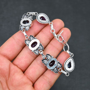 Handmade Womens <b>Bracelet</b> Natural Amethyst <b>Gemstone</b> Birthstone Christmas Engagement Handmade Jewelry 925 Sterling Silver <b>Bracelet</b> - Product Image 4