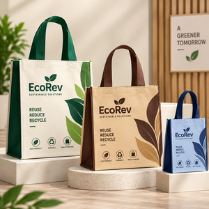 กระเป๋าหิ้วแบบใช้ซ้ำได้ EcoRev ECO55 คุณภาพพรีเมียม ผลิตจากผ้าไม่ถักทอ ลายใบไม้ พร้อมหูหิ้วยาวสำหรับธุรกิจและการช้อปปิ้ง - Product Image 2