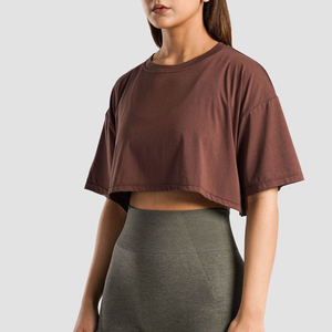 Crop top à manches courtes pour femme, coupe ajustée, extensible, uni - Product Image 3