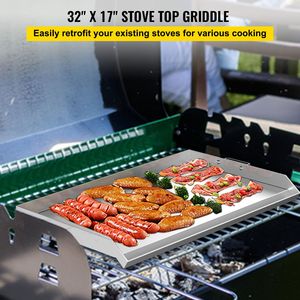 Piastra Rettangolare Universale in Acciaio Inox 32'' X 17'' con 2 Manici e Scanalature per Grasso, per Barbecue a Carbone/Gas - Product Image 2