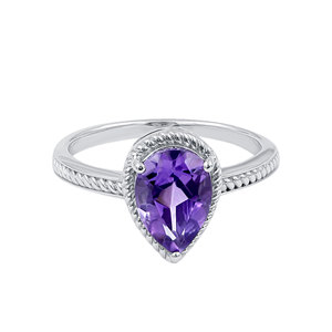 Gourik 925 Sterling <b>Silver</b> Women's Vintage Wedding Gemstone 10x7mm Pear Shape Natural Purple Amethyst Stone <b>Ring</b> For Women's - Product Image 2
