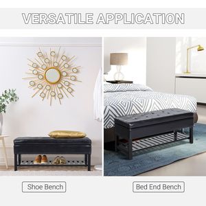 Panca contenitore imbottita in similpelle nera da 44 pollici con scarpiera dal design elegante - Product Image 5