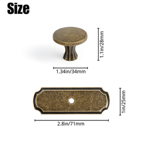 Pomo de latón Art Deco con placa posterior, tirador vintage para cajones de gabinete, herraje decorativo ecológico para muebles - Product Image 2
