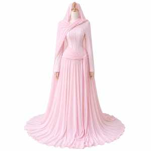 Vestido Abaya Islámico Modesto con Capucha en Color Rosa Pálido, Elegante Vestido de Oración Musulmán Estilo Dubái, Kaftán Largo de Poliéster para Eid - Product Image 1