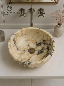 Luxury Natural Marble Round Bathroom Wash <b>Basin</b> Modern French Style with Polished for Hotels and Villas - Product Image 3