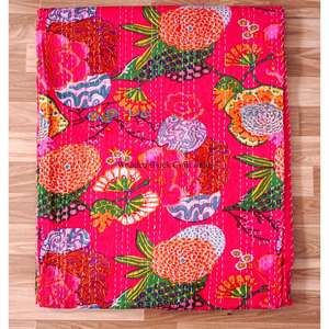 Couvre-lit Kantha imprimé réversible fait main, vintage, écologique, toutes saisons, double taille, 100 % coton biologique - Product Image 6