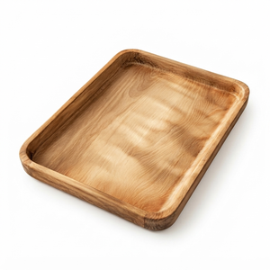 Plateau de service en bois artisanal, grand plateau rectangulaire pour nourriture, café, thé, petit-déjeuner, style rustique, pour la maison, le restaurant, l'hôtel, la table - Product Image 1
