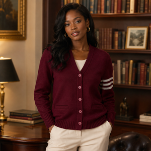 Greek Sorority Custom Logos Gray Stripe Sialkot V-Neck <b>Cardigans</b> Full Sleeve Solid Color Acrylic Knit Autumn Winter Sorority - Product Image 3