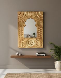 Hand Carved Large <b>Moroccan</b> Arch Wall Mirror Decorative Wooden Shabby Chic Accent Mirror Rustic Boho Home <b>Decor</b> - Product Image 4