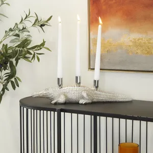 Candelabro de Hierro Hecho a Mano de Lujo, Elegante Candelabro con Forma de Cocodrilo para Decoración de Sala de Estar Familiar, Acabado Plateado, Decoración del Hogar - Product Image 3