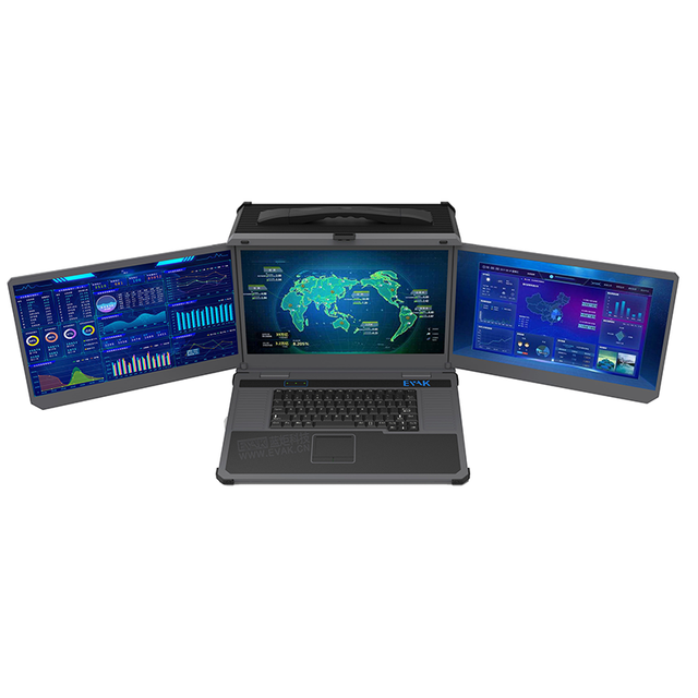 EVAK 15.6" Portable Triple Screen Industrial Rugged Chassis with Intel I7-8700T Processor Windows 10/11 Rugged Design