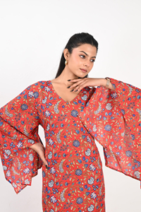 Robe longue élégante en coton à fleurs, col en V, coupe ample, manches larges, tissu respirant, tenue décontractée quotidienne pour femmes - Product Image 5