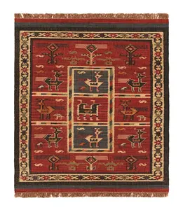 美丽的黄麻和羊毛手工编织区域地毯