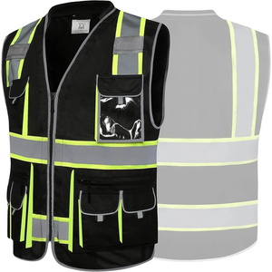 Gilet de sécurité réfléchissant noir haute visibilité avec fermeture éclair sur le devant, multi-poches, vêtements de travail, logo personnalisé, polyester, garde de sécurité, patrouille, pour hommes - Product Image 2