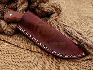 Cuchillo de Caza de Hoja Fija Hecho a Mano Personalizado, Mango de Madera de Espiga Completa, Funda de Cuero, Cuchillo para Desollar para Supervivencia al Aire Libre y Camping, OEM - Product Image 6