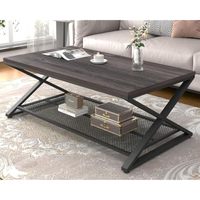 Table basse moderne de luxe convertible 1,0 m en chêne brun rustique avec pieds en X et plateau en fer grillagé, style dernier cri, en promotion