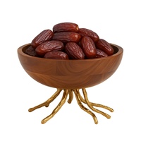 Bol à dattes en bois naturel avec support en racine dorée, plateau de service islamique pour le Ramadan et l'Aïd, plateau de fête de luxe classique multifonctionnel