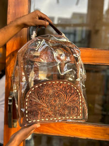 Nouvel arrivage de sacs à dos transparents en PVC en cuir véritable usiné à la main sacs à dos transparents en cuir élégant sacs de stade de style occidental - Product Image 3