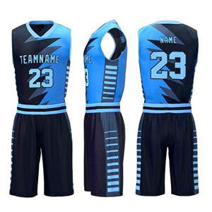 Ensemble d'uniforme d'équipe de basket-ball personnalisé respirant grande taille de haute qualité sans manches 100% Design de maillot de polyester couleur bleu - Product Image 1