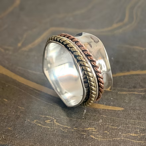 Textured Wide <b>Spinner</b> <b>Ring</b> Sterling <b>Silver</b> Multi Band Rotating <b>Ring</b> Handmade Comfort Fit Jewelry for Unisex - Product Image 3