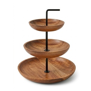 Hot Trending Modern Wooden 3-Tiers Cake Stand with Raised Platform for <b>Displaying</b> Cakes Pastries Fruit Dessert Oven Safe - Product Image 3