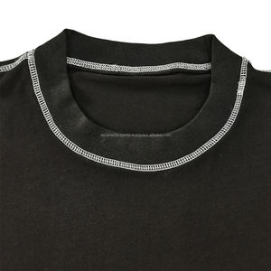 เสื้อยืดคอกลมผู้ชาย ผ้าฝ้าย 100% ทรงหลวม เย็บตะเข็บตัดสี เสื้อยืดโอเวอร์ไซส์ลำลอง - Product Image 2