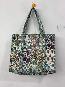 Bolsa de Mano de Algodón Puro Hecha a Mano con Estampado - Bolsa de Compras Reutilizable Ecológica con Bolsillos Interiores/Exteriores y Diseño Floral para Mujer - Product Image 2