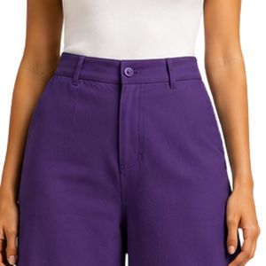 Pantalones Palazzo de Algodón Bordados de Pierna Ancha Morados Personalizados para Mujer con Estampado Floral Blanco y Cintura Alta - Ropa Premium Personalizada - Product Image 5