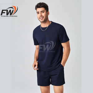 Conjuntos de camiseta y pantalones cortos casuales de verano para hombre, 100% algodón, transpirables, estilo urbano, con impresión de logotipo personalizado - Product Image 4