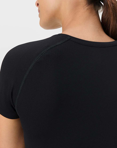 Best Quality Women's Seamless Black Crew <b>Neck</b> Short Sleeve Yoga <b>Top</b> Breathable Solid Color Regular Fit Polyester Shirt - Product Image 5