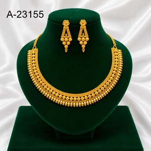 MOLL JEWELLERS ชุดเครื่องประดับโลหะผสมสังกะสีชุบทอง 24K สร้อยคอต่างหูลายดอกไม้วินเทจผู้หญิงงานแต่งงานแฟชั่น A-23109 - Product Image 4