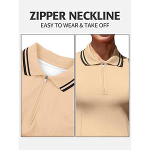 Vestido de Golf sin Mangas para Mujer, Cuello Polo, Color Beige Sólido, Cierre de Cremallera, Estilo Deportivo, Tejido de Punto de Secado Rápido - Product Image 2