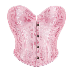 Corset bustier OEM pour femme en satin brocart rose avec fermeture avant à agrafes et œillets métalliques, gaine amincissante à maintien moyen - Product Image 2