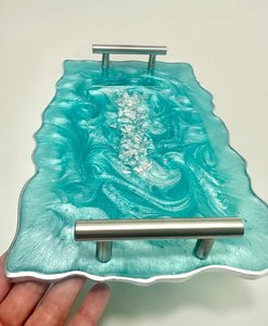 Serving <b>Resin</b> Tray with Gold Handles Handmade Glazed <b>Epoxy</b> Decorative Tray Custom Size by HWC - Product Image 5