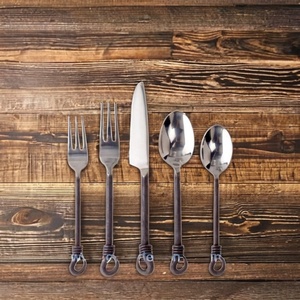 <b>Vintage</b> Rustic Look Stainless Steel Twisted Leaf End Handle <b>Cutlery</b> <b>Set</b> and Flatware - Product Image 1