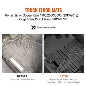 Revestimientos de Piso para Camioneta SKYSHALO, Ajuste Personalizado para Dodge Ram 1500/2500/3500 1500 Classic 2013-2022, Incluye 3 Piezas Delanteras, Solo para Cabina Doble - Product Image 2